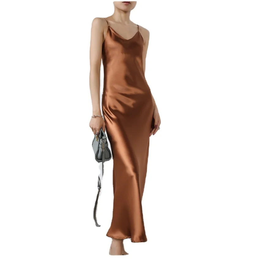 
OEM ODM 100% Silk Dress Acetate Fabric Slim Casual Dress Night Dresses for Woman 