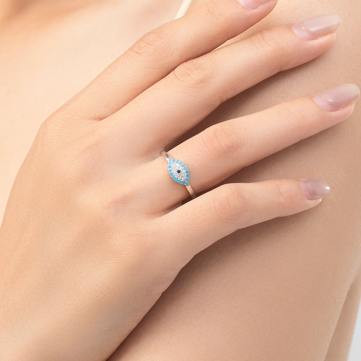 Daidan Evil Eye Ring 925 Sterling Silver Adjustable 925 Resizeable Cz Turquoise Eyebrow Ring
