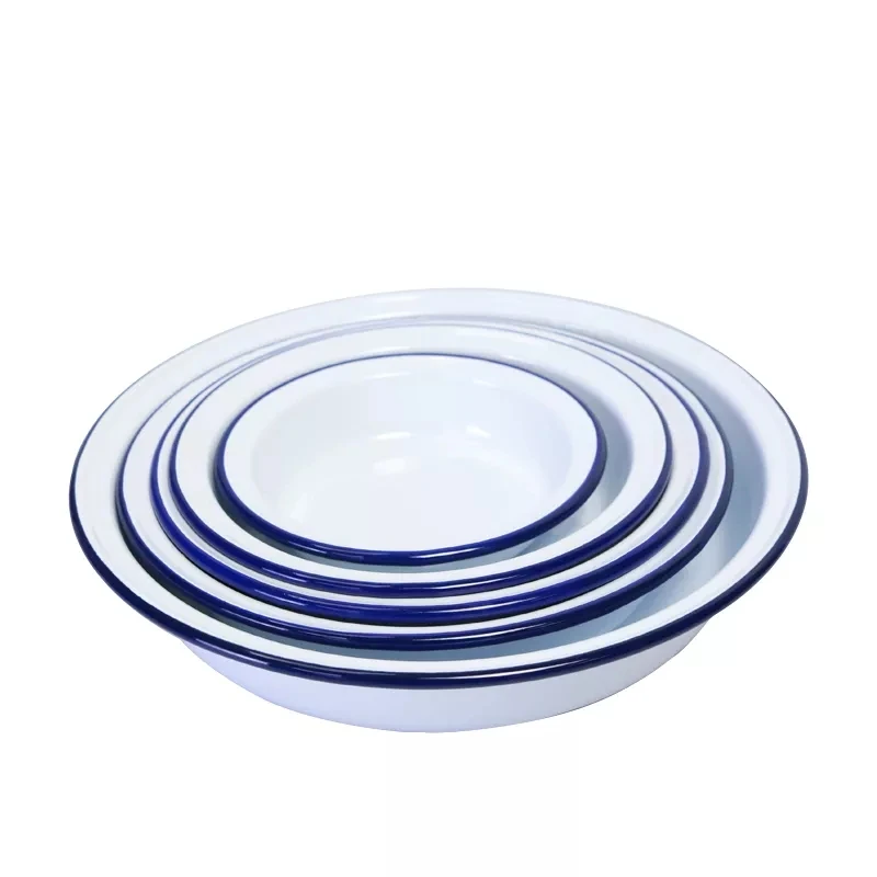 14/16/18/24 cm Thickened Enamel Food Plate Enamelware Plate Snack Plate Food Serving Dish