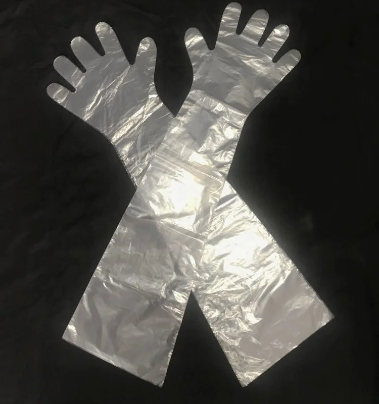 The Safety Powder Free Polyethylene Gloves Embossed Grip Black Long Cuff Disposable Kitchen HDPE/LDPE Plastic Glove