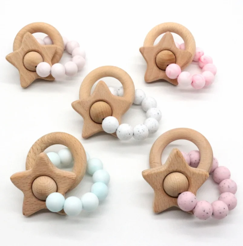 Wholesales Baby Nursing Bracelets Wooden Teether Silicone Beads Baby Teether Bracelets Nursing Toys Baby Teething
