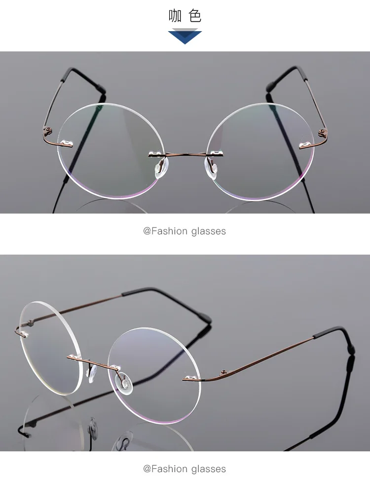 2024 New arrivals retro round rimless memory titanium flexible unisex eyeglasses fashion glasses men women