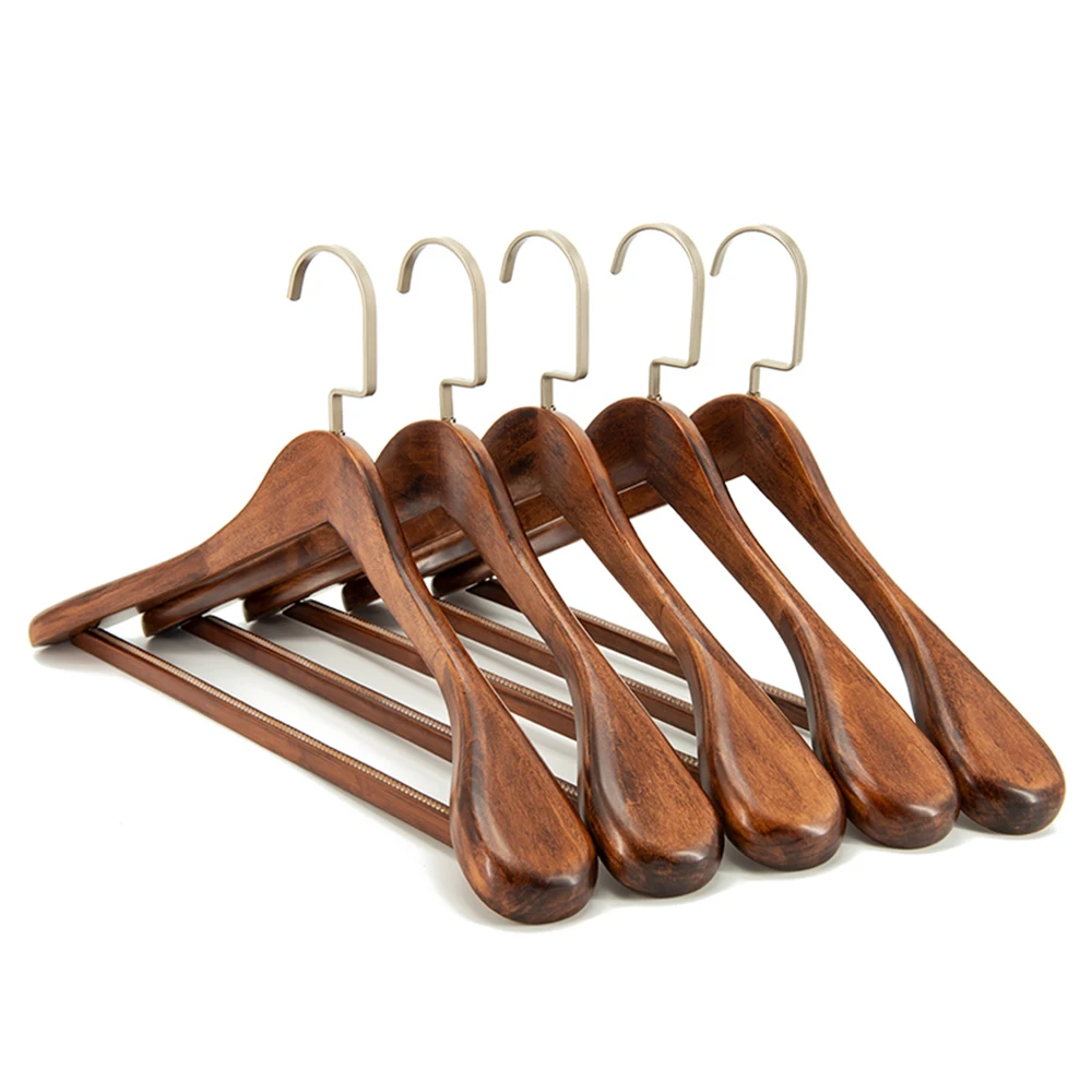 XUNZE Custom Logo Clothes Wooden Non Slip Clip Coat Hanger Solid Wooden Luxury Clothing Hanger with Gold Hooks Beech Wood Hanger