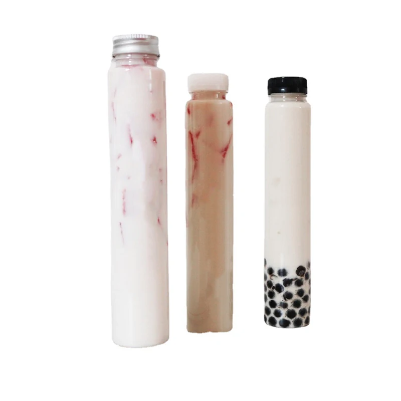Hot sale transparent Tall long thin round plastic bottle 300ml 500ml juice bottle for beverage packing