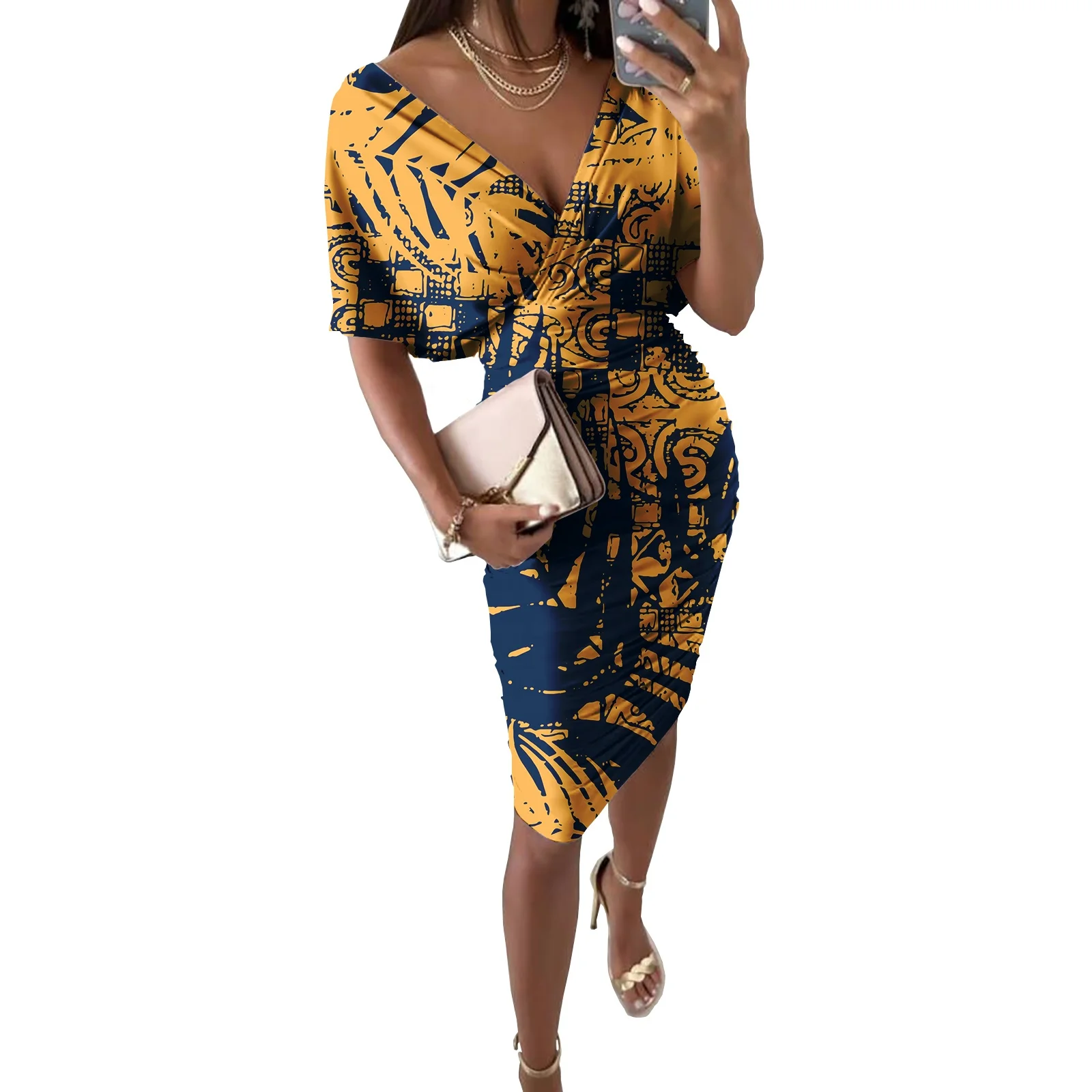 POD Polynesian Samoan Tribal Design Casual Dress Girl Printing Beach Autumn Club Dresses Women Midi Sexy Dress