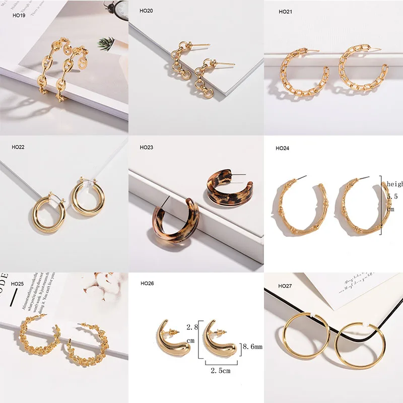 New vintage circle alloy oversized big hoop pearl gold plated earrings C-shaped geometric metal earrings for women hoop mix