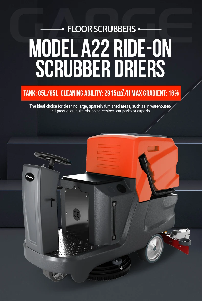 Gaoge Model A22 Factory Direct Sales Ride On Floor Scrubber Machine 780MM 24V 85L 180RPM 145BAR Floor Scrubber Drier With CE