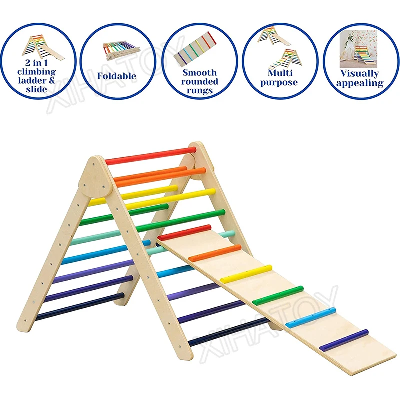 Wooden Montessori Climbing Triangle For Toddlers Pickler Triangle Foldable Kids Pickler Triangle Climbing Frame With Baby Ladder