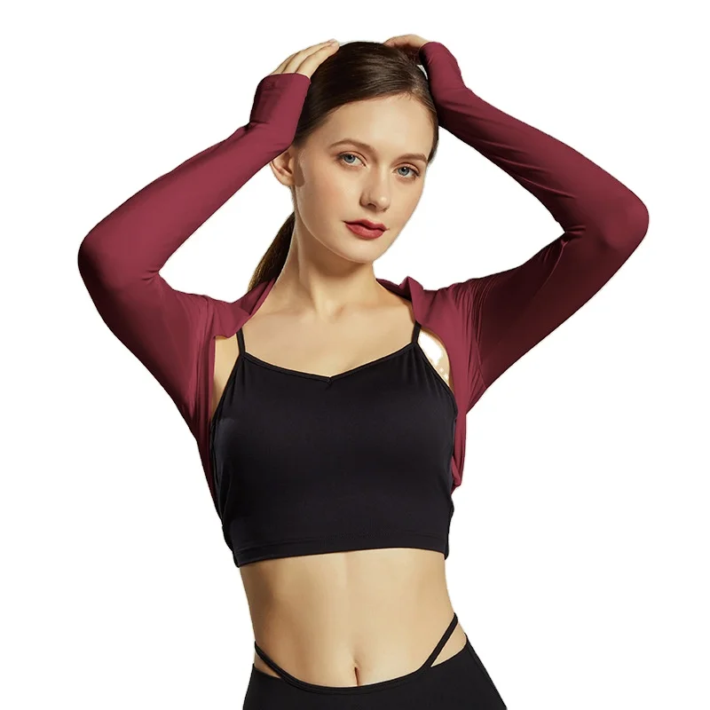 Aoyema Sports Tops Fitness Jackets Yoga Clothes Long Sleeved Crop Tops Running Shirt Blouses Ballet Dancing Women T-shirts