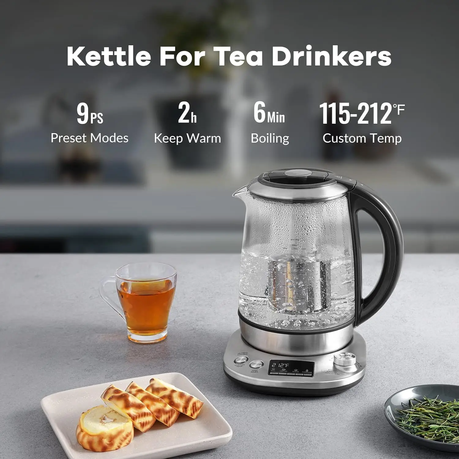 2 Hours keep Warm, 1.7 Liter Electric Kettles, 1200W, Glass and Stainless Steel electric kettle 1.7l