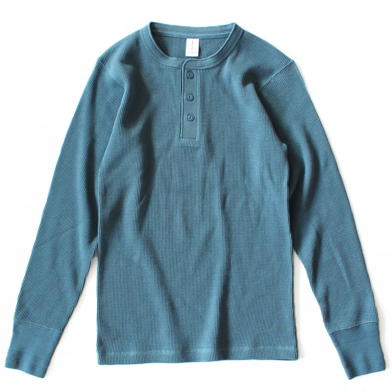 2022 new arrival long sleeve round collar button high quality 100% cotton American casual sports pullover t-shirt for men