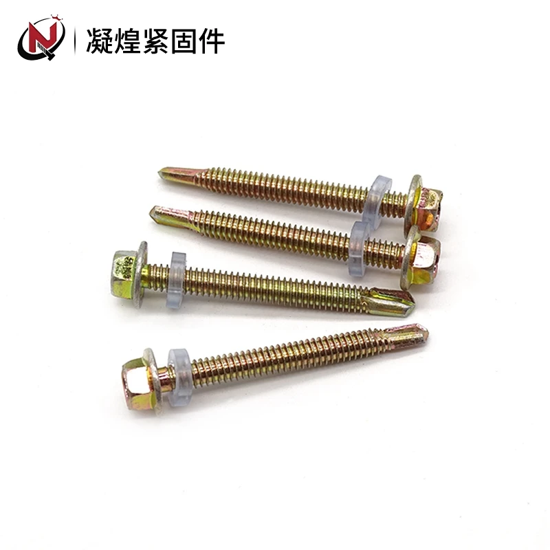 Yellow zinc plated hex flange self drill screws