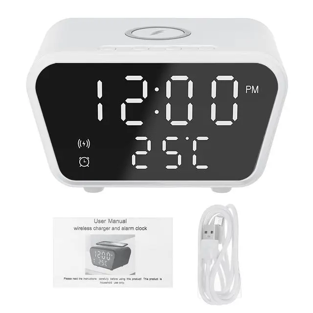 2021 factory patent Temperature digital led display alarm clock 3 in 1 15W type C fast wireless charger