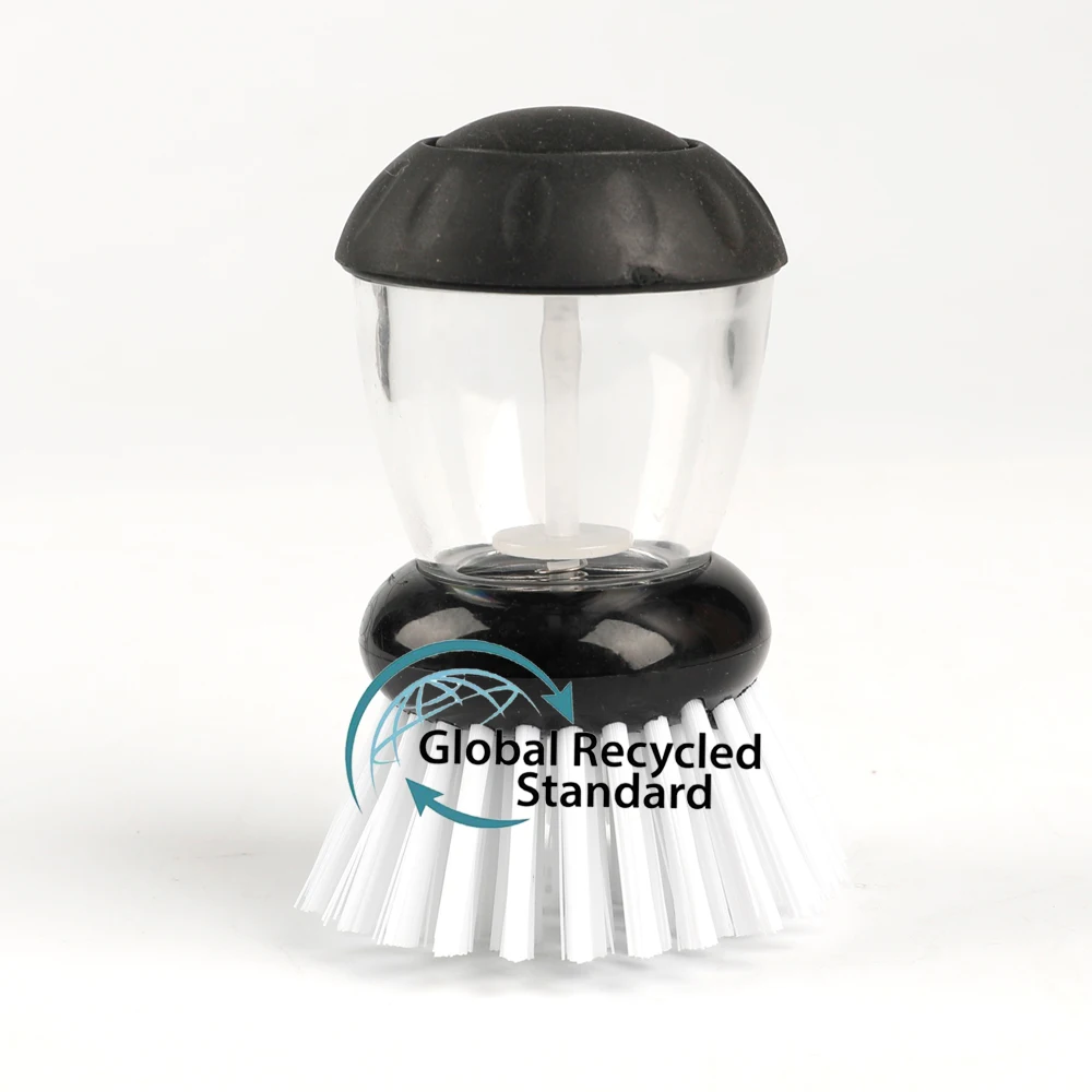 GRS Recycle Material Small Pet Bristle Tools Plastic Round Kitchen Cleaning Soap Dispensing Palm Brush