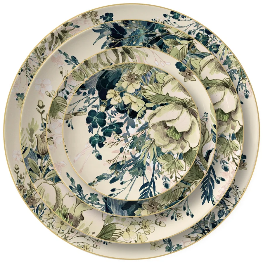 Wedding tableware ceramic fine bone china charger plates and plate set gold rim dinnerware sets