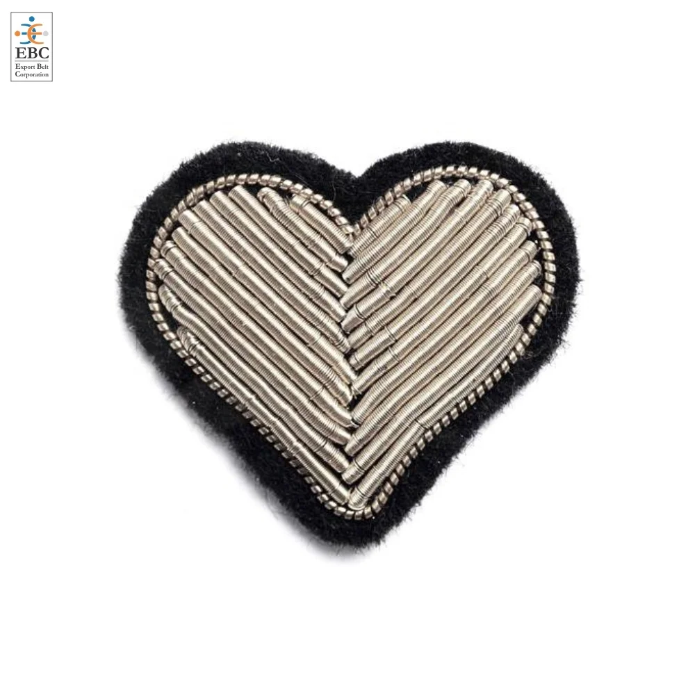 OEM LOVE Handmade Fashion Bullion Brooch Patch Wholesale Hand Embroidery Bullion wire brooch Pin Badges Patches Emblem Crest