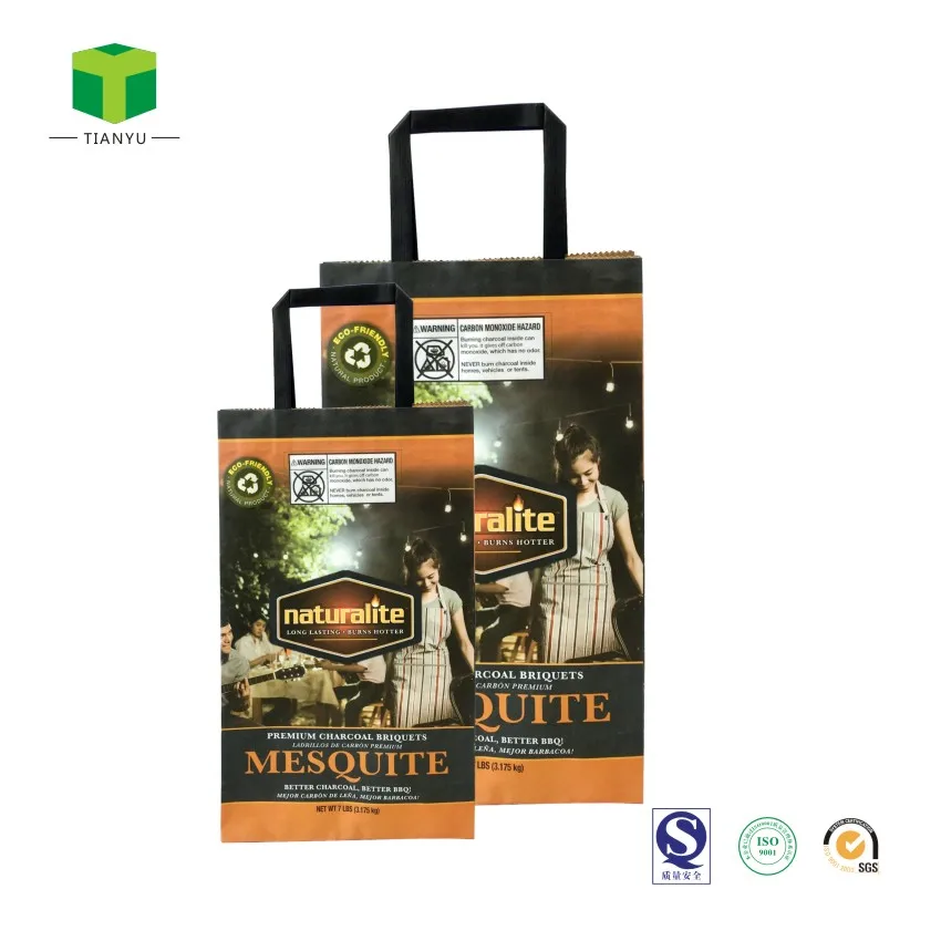 10kg 15kg 8lb 35lb Hardwood Lump Charcoal Coal Packing Paper Bag BBQ 2kg 3kg 5kg Charcoal Bags Adhesive for Coal Briquette