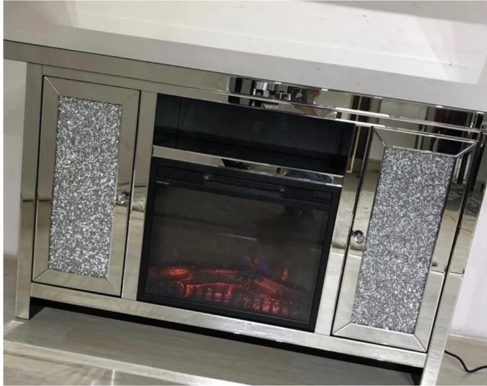 New Luxury crushed diamond  Mirrored fireplace mirrored tv cabinet  with electric fireplace surrounding for living room