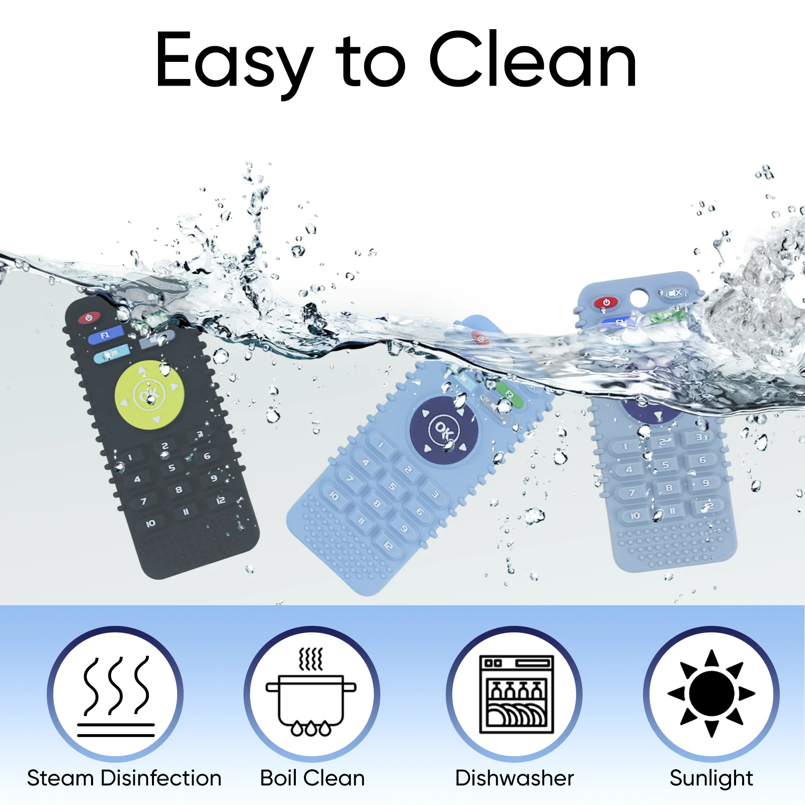 Popular Wholesale Bpa Free Soft-Textured Baby Sensory Learning Remote Control Shape Silicone Teething Toys For Babies