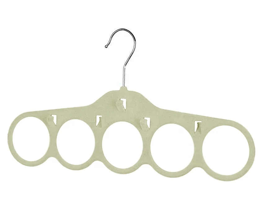5 Hole Non Slip Tie Rack & Belt Holder with Hooks Velvet Scarf Hanger