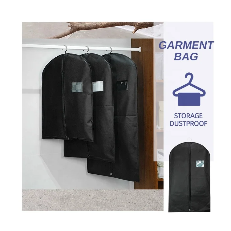 Huahao custom logo reusable foldable eco non-woven clothes dustproof garment suit luggage bag cover with handle for store