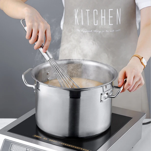 Commercial Cooking Tools Short Body Portable Pot Bowl Using 201 Material Stainless Steel Soup Stock Pots With Compound Bottom