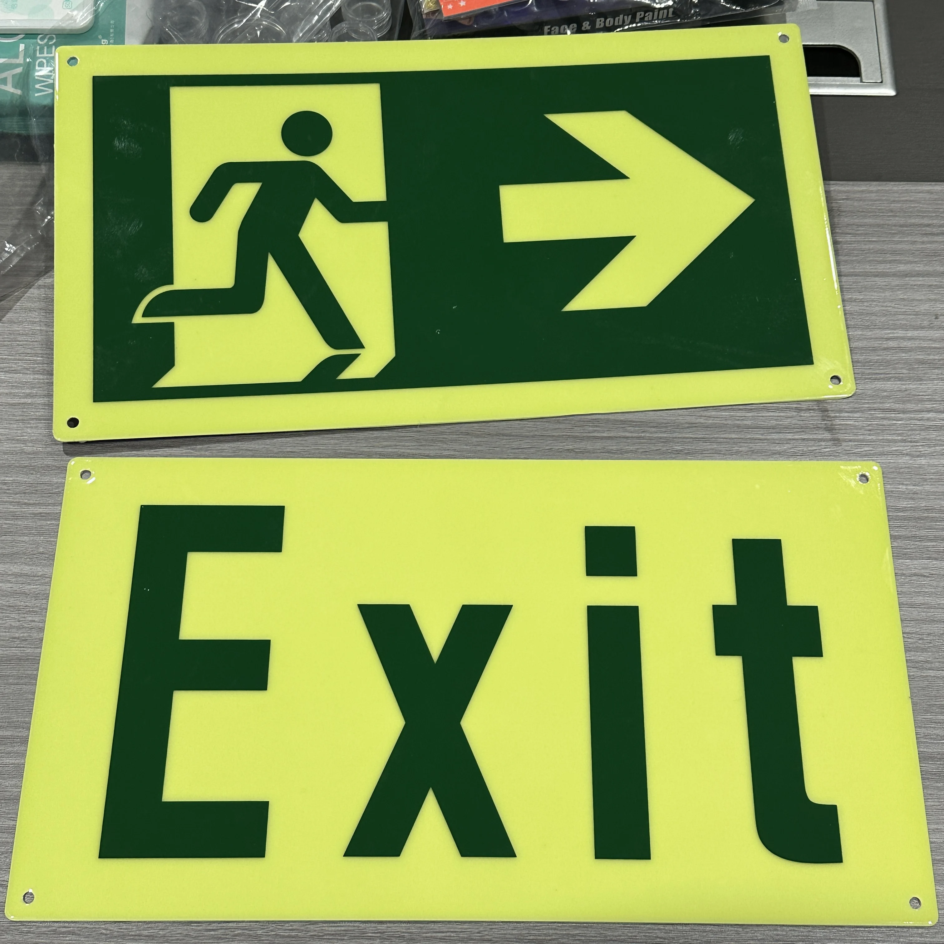 Glow in the dark exit signs no electricity or battery luminous safety fire exit sign emergency photoluminescent exit sign