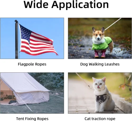100ft Flag Pole Rope Flag Pole Halyard Rope Kit 4 Pcs Zinc Alloy Swivel Snap Hooks Double Braided Nylon Flagpole Line Rope