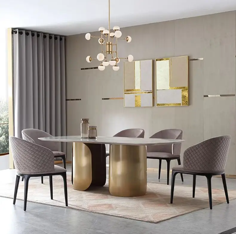 Dining Set High Quality Brushed stainless steel nature stone Dining Table and Metal Nordic Modern Customized Style Time