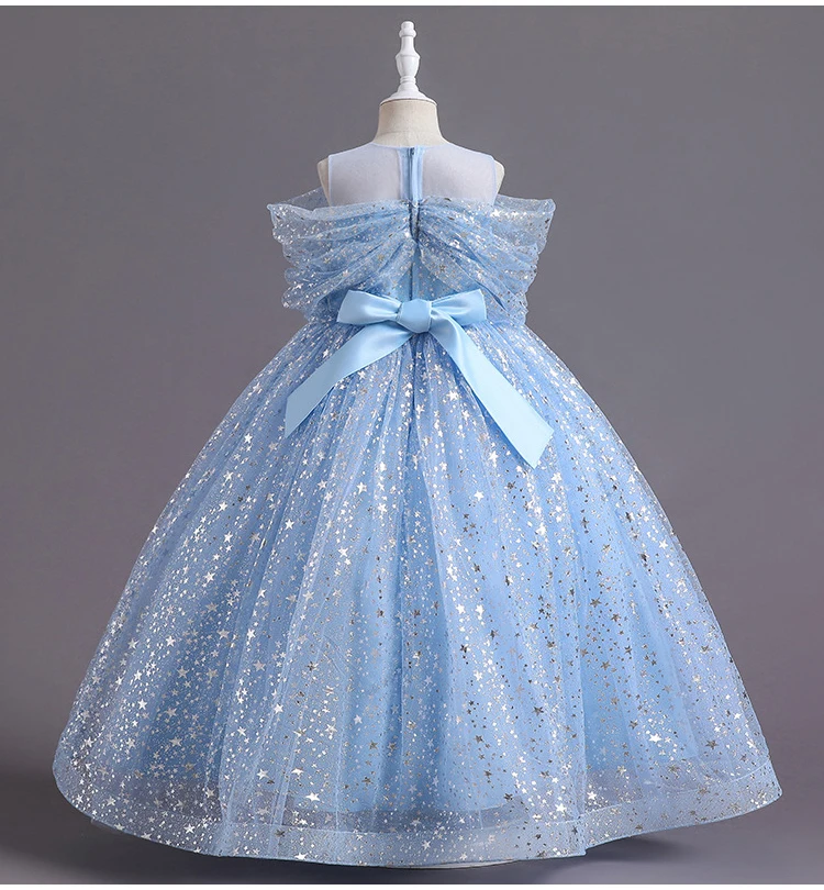 New Kids Girls New Summer Children Mesh Lace Floor Length Stars Catwalk Host Performances Fluffy Gauze Dress