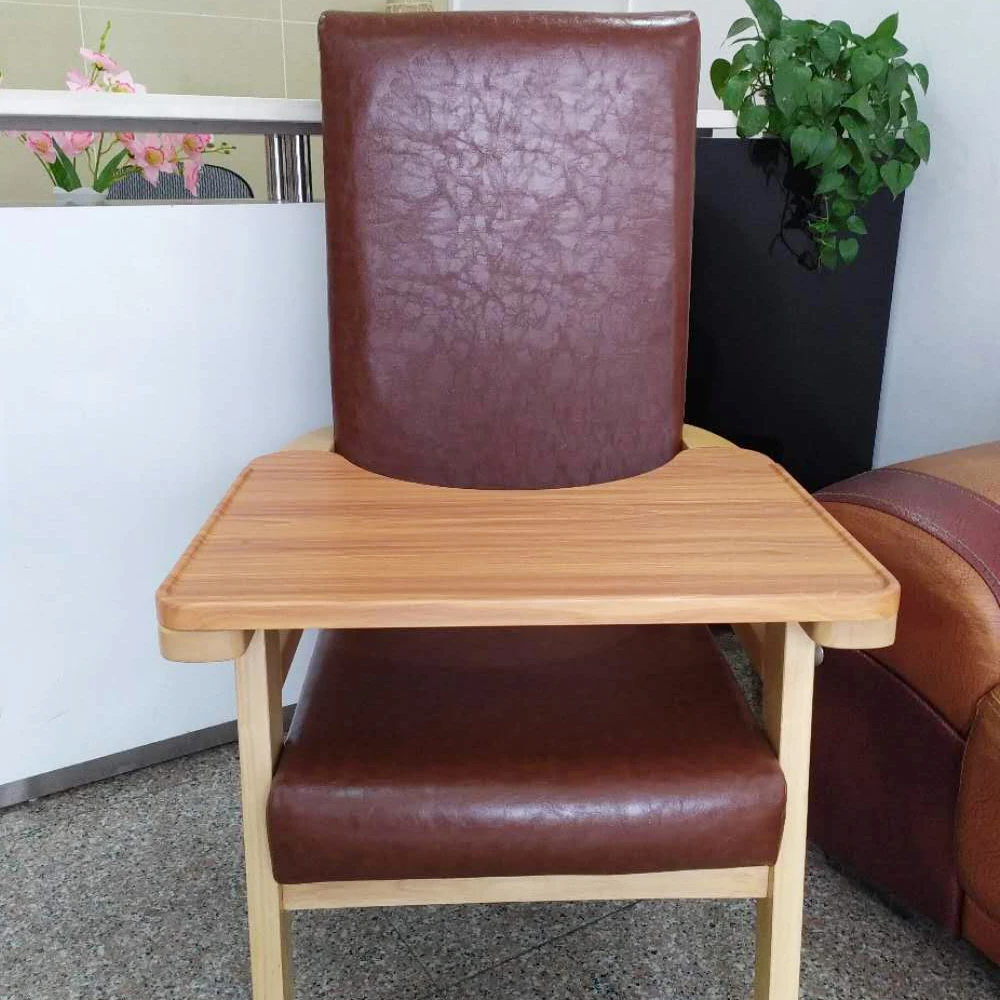 
Convenient Feeding Solid Wood High Back Dining High Chair With Tray 4 foot with brake wheel For The aged In Nursing Home 