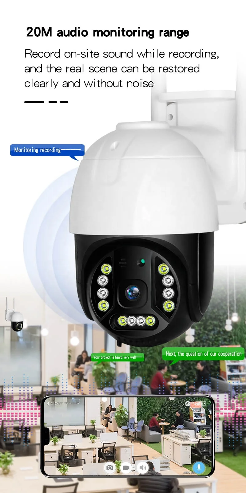 Наружная Wi-Fi IP-камера видеонаблюдения 1080P с 4-кратным цифровым