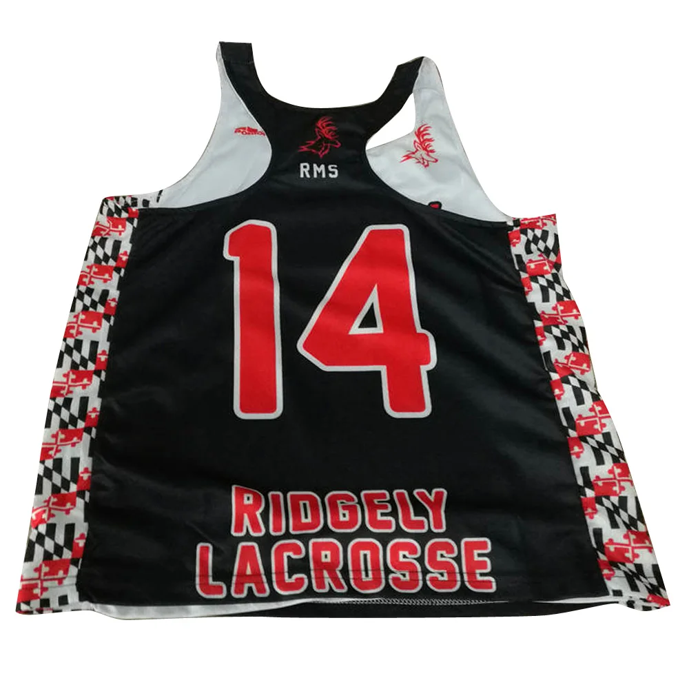 Custom  Ladies cut racerback lacrosse reversible jerseys sublimation 100% polyester lacrosse pinnies
