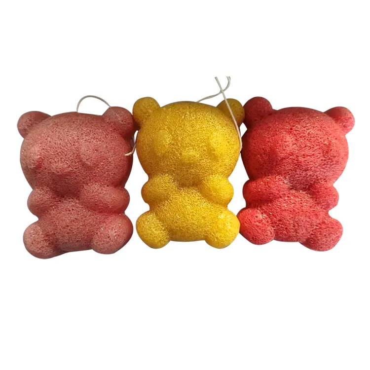 100% Natural Charcoal Gentle Deep Cleaning Konjac Sponge Cute Bear Shape Kids Infants Toddlers Bath Sponge For Kids