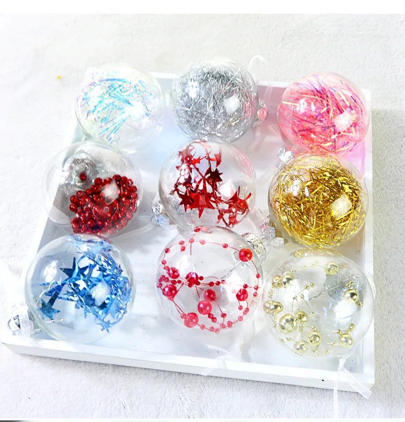 High Quality Christmas Decoration Baubles Transparent PET Plastic Ball Creative Hollow Christmas Tree Decoration Balls