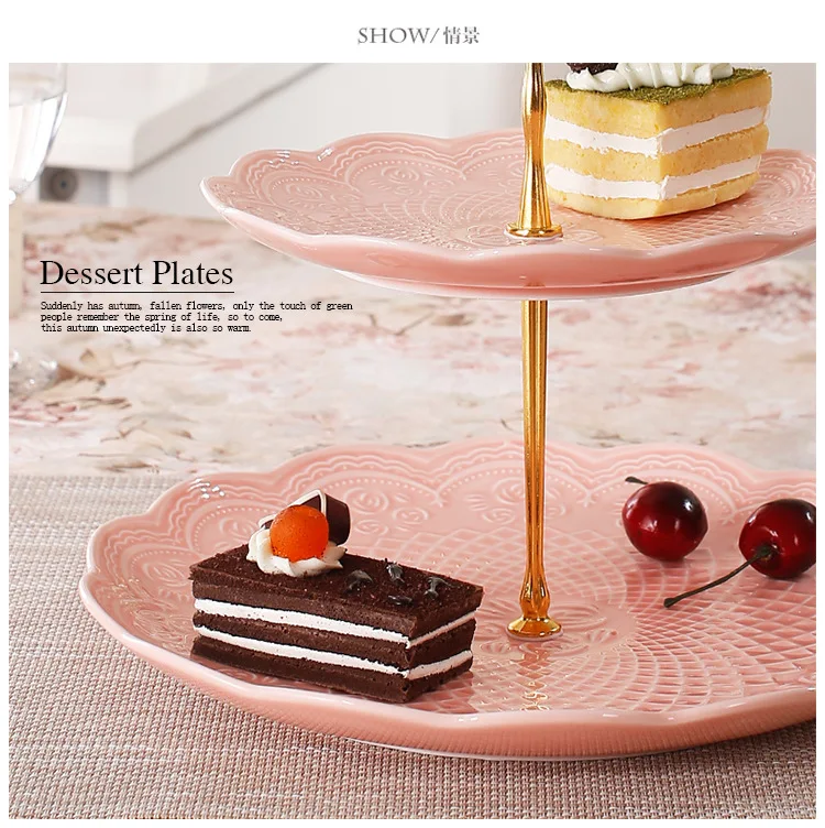 3-tier Pink Ceramic Cake Stand/Tea Party Pastry Serving Platter/ Food