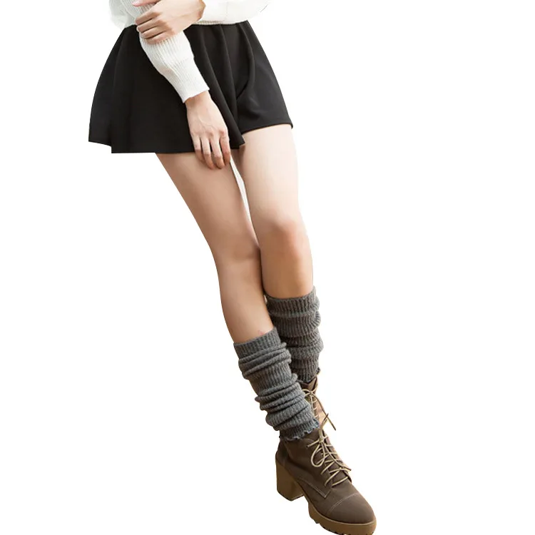 Knitted Slouchy Ruffle Hem Black Gray Green Thick Winter Slouch Leg Warmer for Women Girls