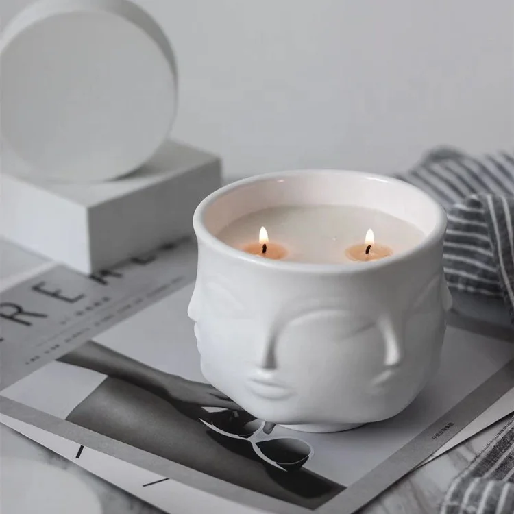 White Ceramic Jar Quirky sculpt Soy wax Ebony and bergamot Scent Aromatherapy Candle