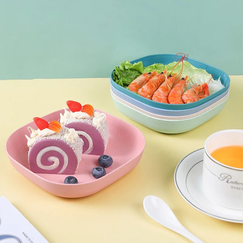Modern Simple Dinner Plate Round Square 5.7 Inch Multiple Color Wheat Straw Nordic Plastic Plate Fruit Vegetable Plate Food Tray
