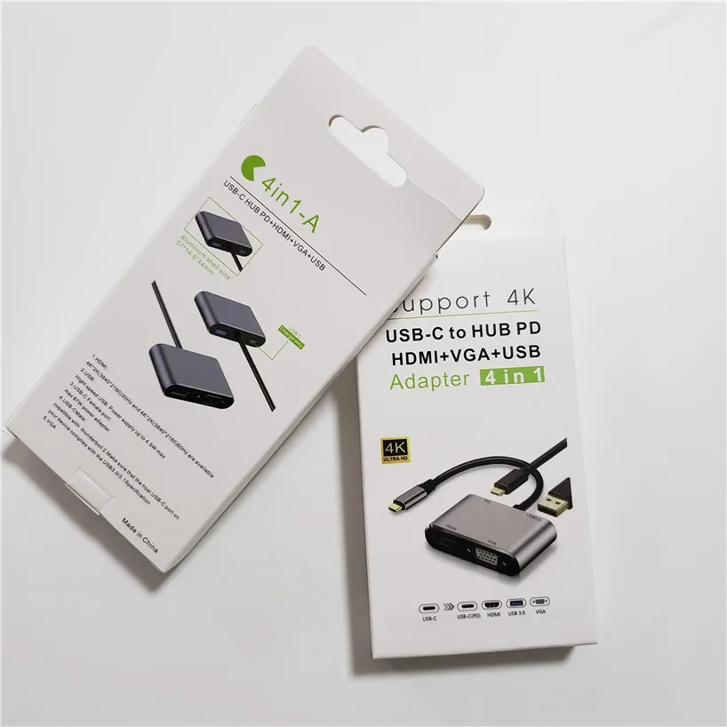 4 2 в 1 USB C 3 HDMI VGA адаптер TYPE-C к 4K UHD конвертер для Macbook Samaung Huawei Google