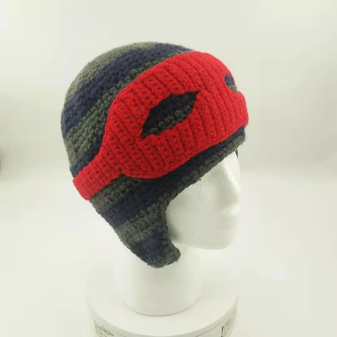 
cute superman face Style Winter Warm Crochet hat European Style Knitted Kids Beanie cap cagoule face mask hoodie 