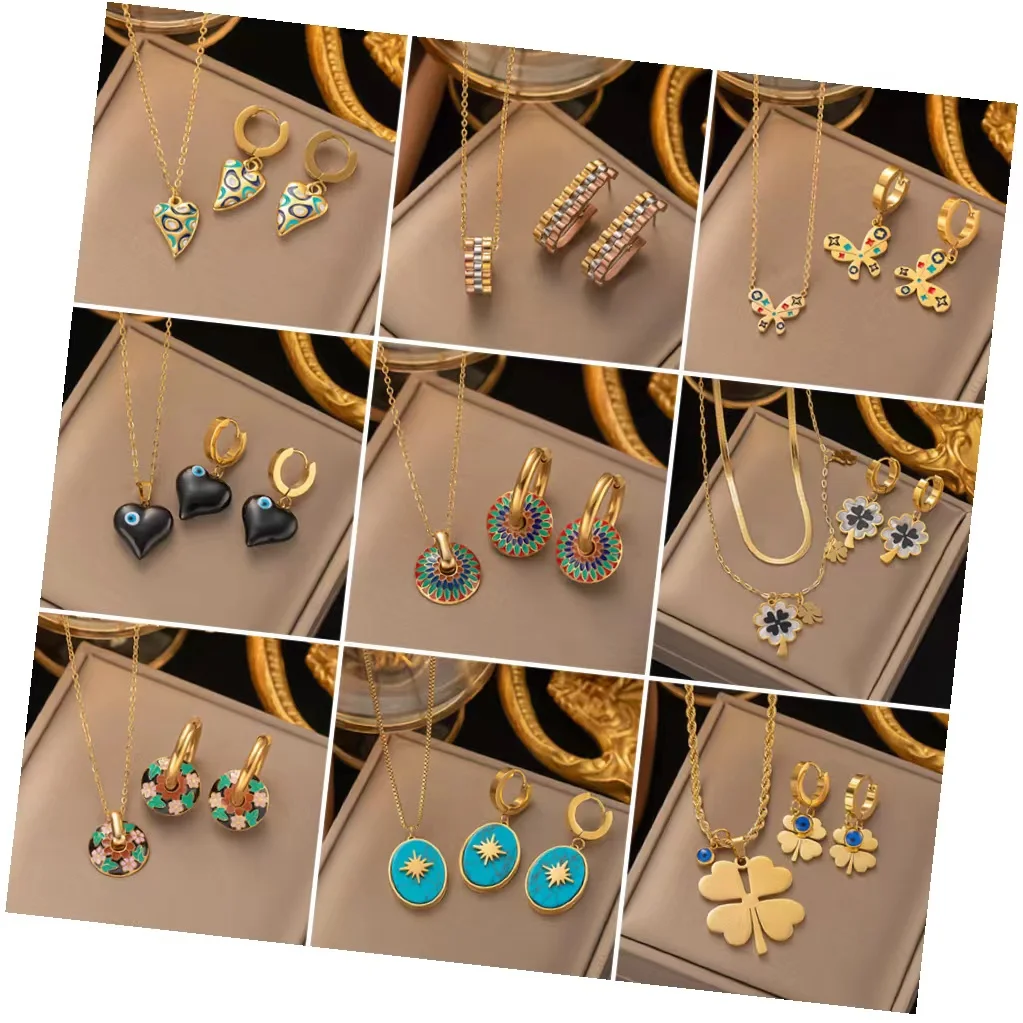 Customized titanium steel necklace earrings set gold plated stainless steel fashion jewelry set for women wholesale