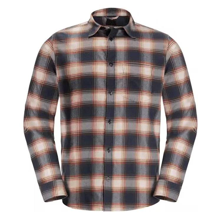 Custom Print Clothes Supplier High Quality Orange Plaid Flannel Shirts 2024