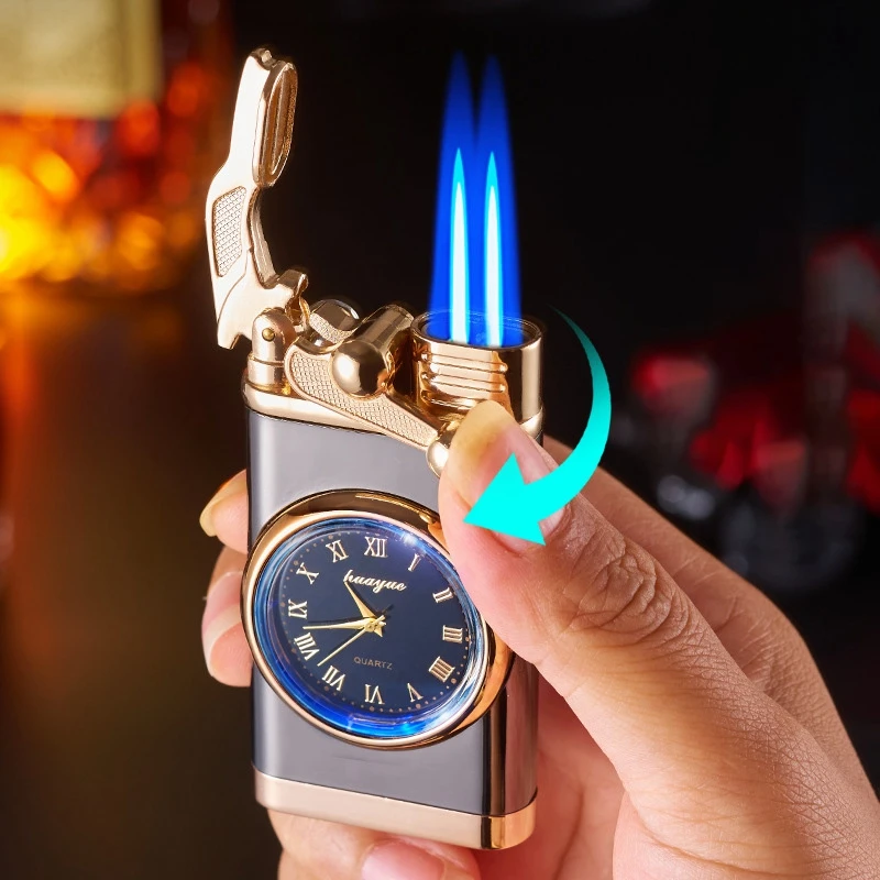 Stylish Metal Watch Lighter, Rechargeable Butane Lighter and Timepiece Combo, Durable and Unique