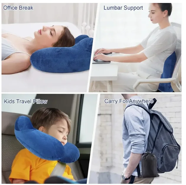 Portable Travel Pillow Super Soft Flocking Car Pillow Inflatable U-Shaped Cervical Spine Three Treasure Inflatable Travel Pillow