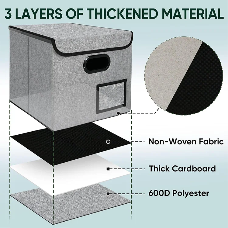 Hot Sale Large Capacity Reusable Polyester Hemp Document Storage Box Multifunctional Folding Office File Organizer with Lid