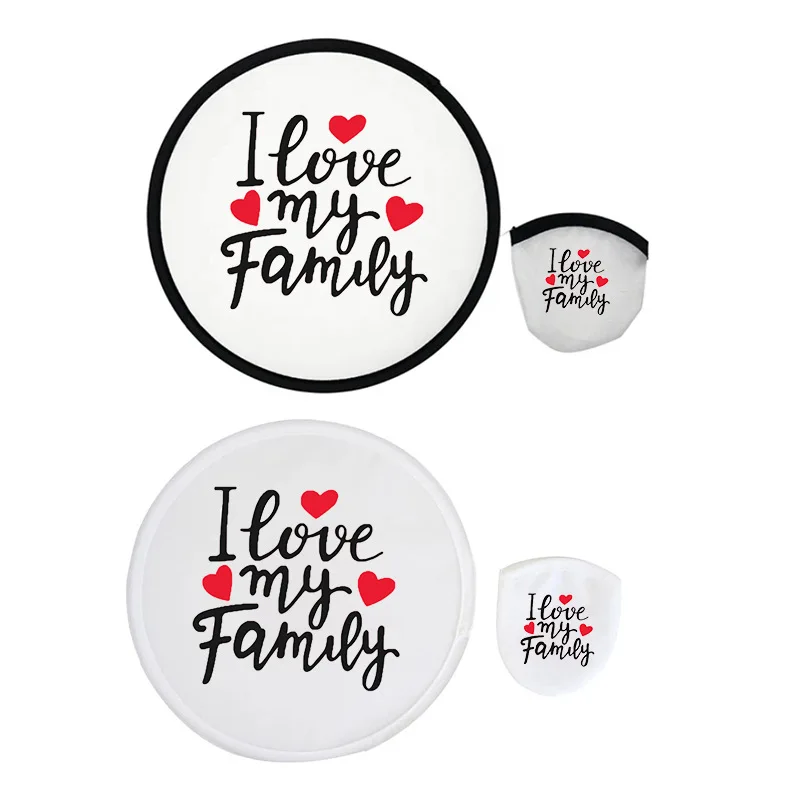 Customized Logo Folding fan Polyester Graduation Flying Discs Fan Sublimation Blank Black Rim Foldable Fan With Pouch