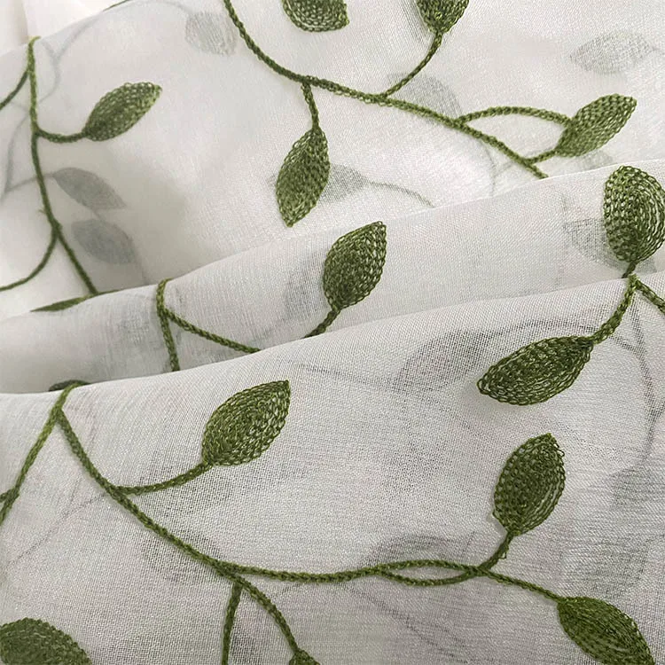 White embroidered window netting Nordic gray curtain solid color foliage curtain simple modern American garden window netting