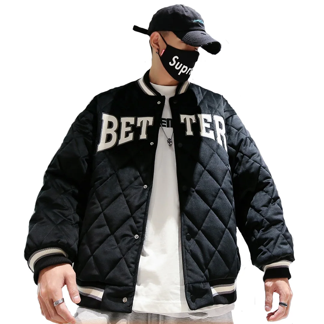 Wholesale Custom jackets for men 2021 Lingge cotton jacket  winter  loose thickening couple baseball uniform jacket