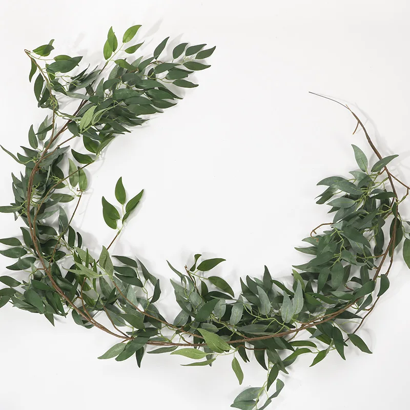 Wholesale Wedding Decoration Greenery Wreath Artificial Silk Hanging Willow Garland Plant Fake Green Leaf Willow Vine